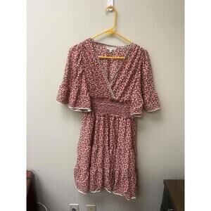 Max Studio Pink & Red Strawberry Patterned Smocked Maxi Dress (S)